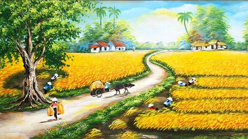 Tranh đồng quê là bức tranh treo phòng ngủ rất tốt cho mệnh Thổ
