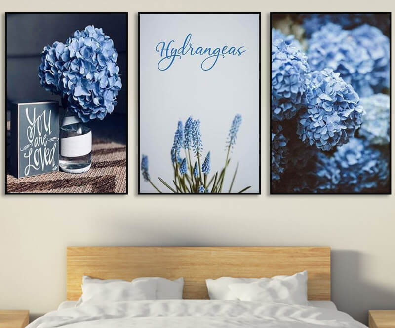 Tranh hoa cẩm tú cầu màu xanh treo phòng ngủ cho người mệnh Mộc